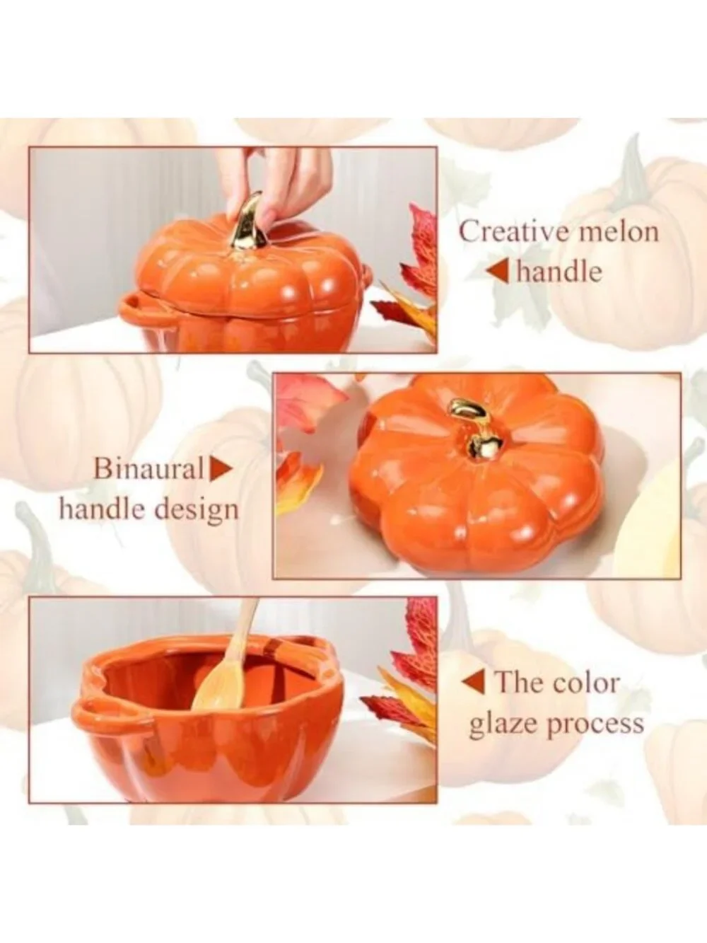 Set of 6 Pumpkin Ceramic Soup Bowls, 15 oz - Fall Decor, Orange Tableware